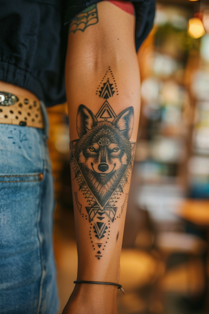 Geometric Wolf Tattoo