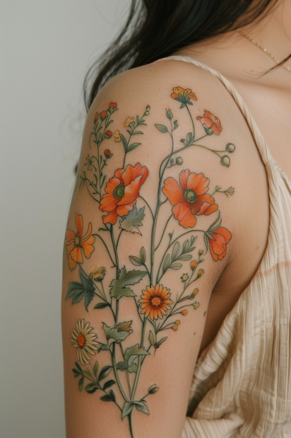wildflower tattoo ideas for women 20