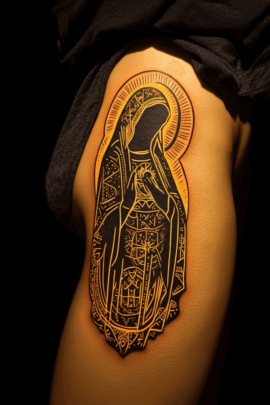 Virgin Mary Geometric Glow Tattoo