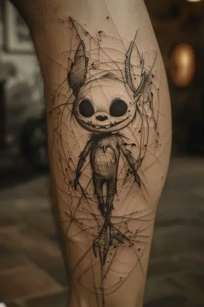 Stitch_tattoo_sketch_style_calf_placement