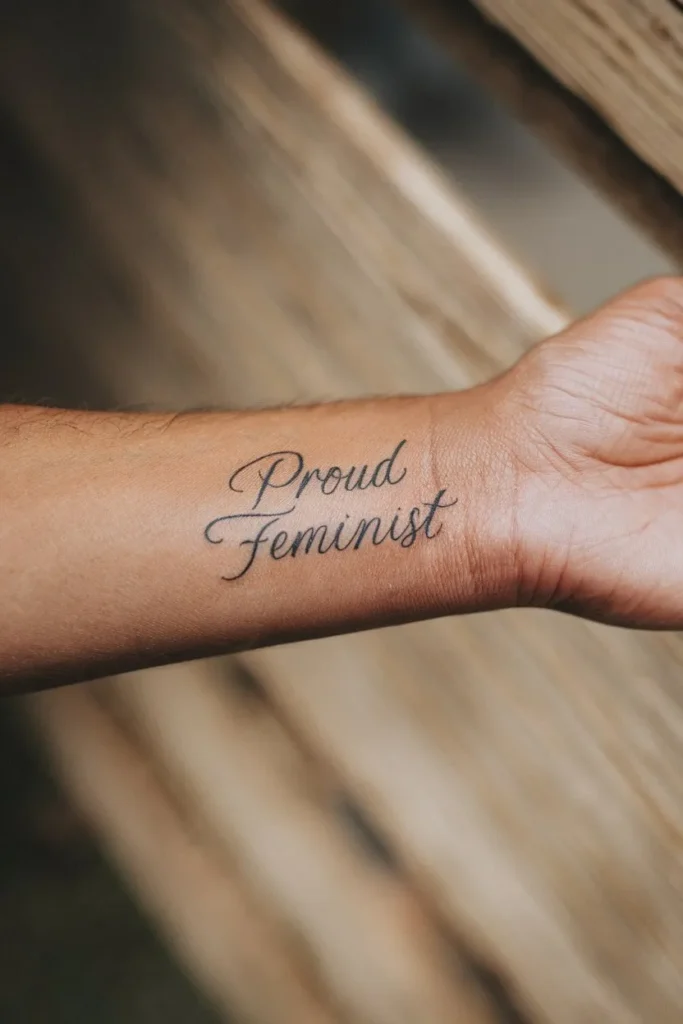 Graceful Proud Feminist Script Tattoo