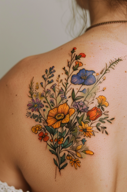 wildflower tattoo ideas for women 26