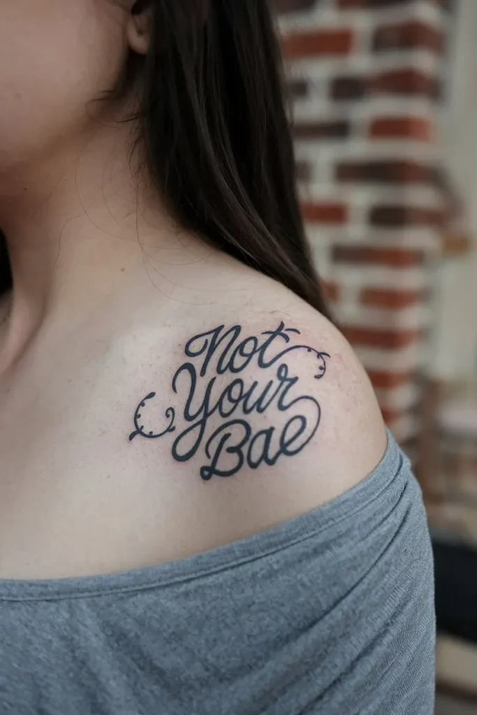 Bold "Not Your Bae" Shoulder Tattoo