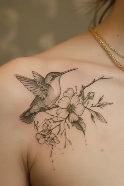 hummingbird flower tattoos 19