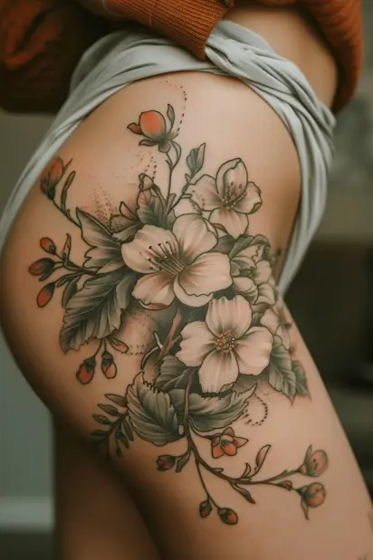 floral hip tattoo ideas 5
