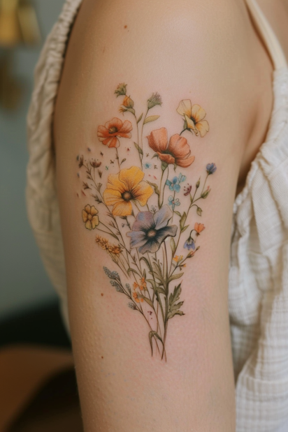 wildflower tattoo ideas for women 34