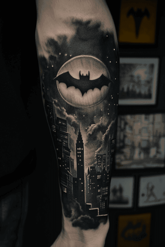 Gotham City Bat-Signal Forearm Tattoo