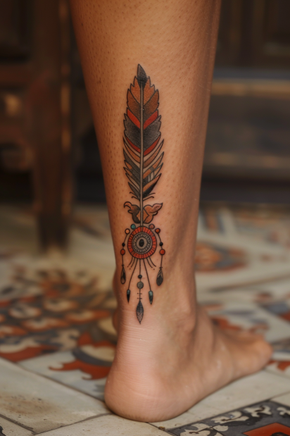 Tribal Feather and Beadwork Tattoo
