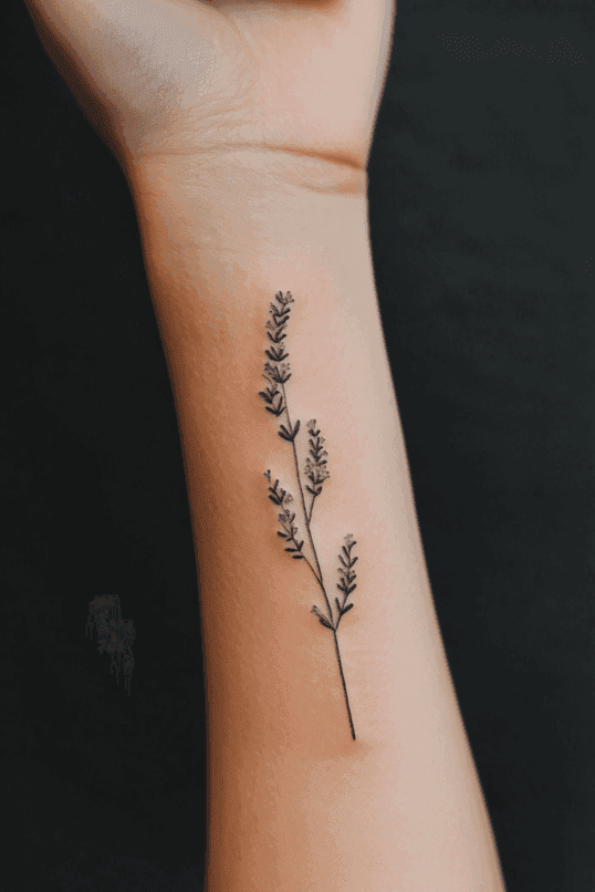 Lavender Sprig Forearm Tattoo