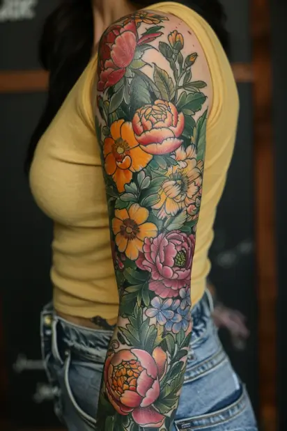 Flower Sleeve Tattoos For Women 4