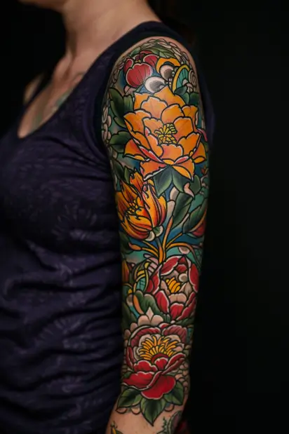 Flower Sleeve Tattoos For Women 18