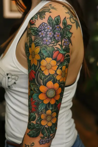 Flower Sleeve Tattoos For Women 15