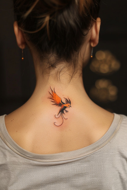 Small_phoenix_tattoo_watercolor_nape_of_the_neck