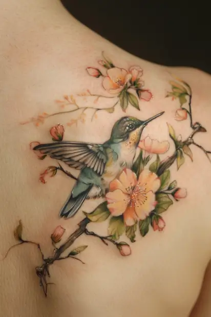 hummingbird flower tattoos 26