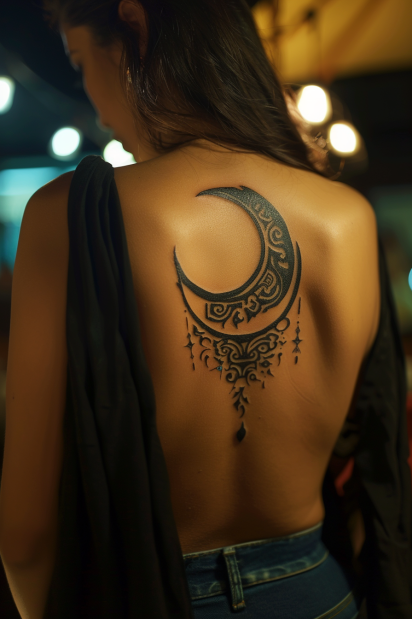 Ornamental Crescent Moon Tattoo