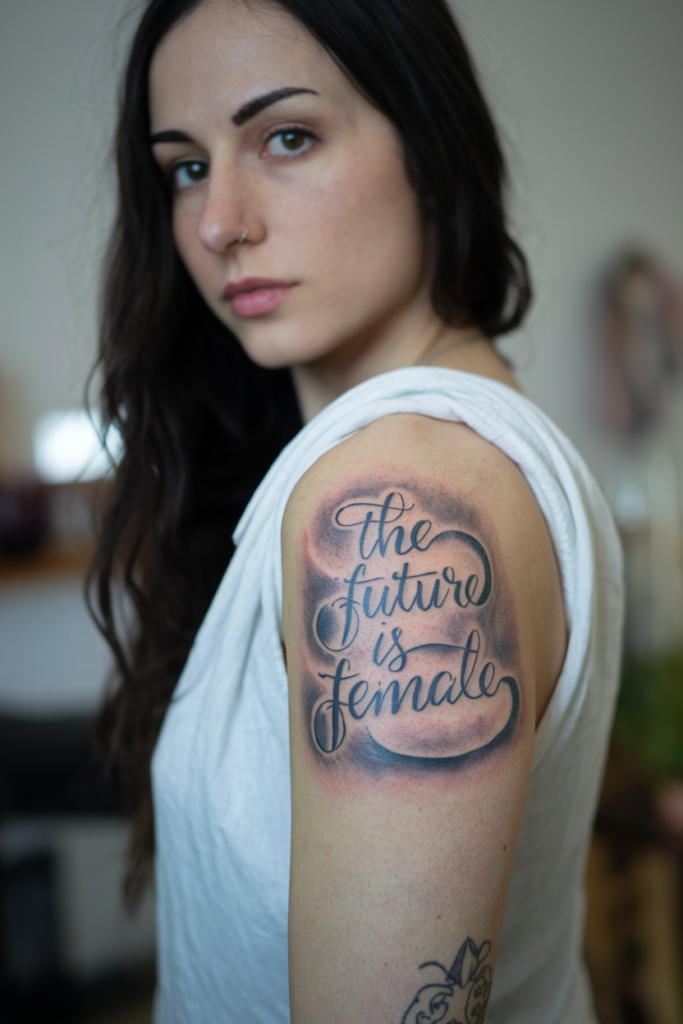 Bold The Future is Female Tattoo with Gradient Background