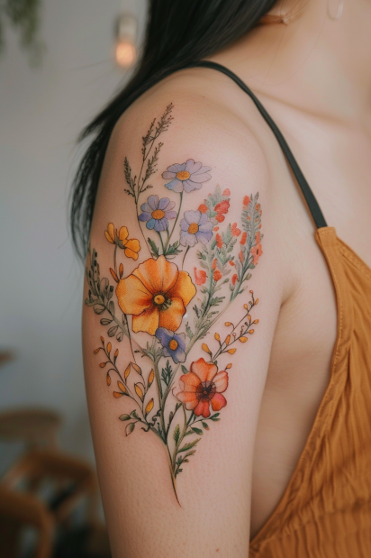 wildflower tattoo ideas for women 43