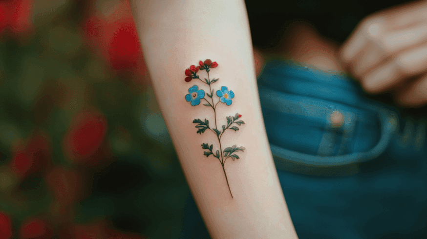 Forget-Me-Not and Red Bloom Forearm Tattoo