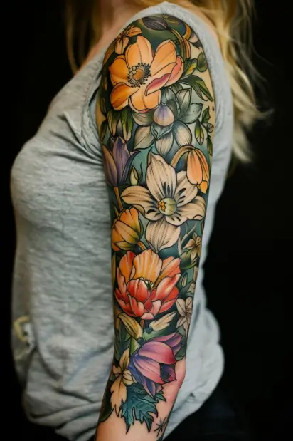 Flower Sleeve Tattoos For Women 2