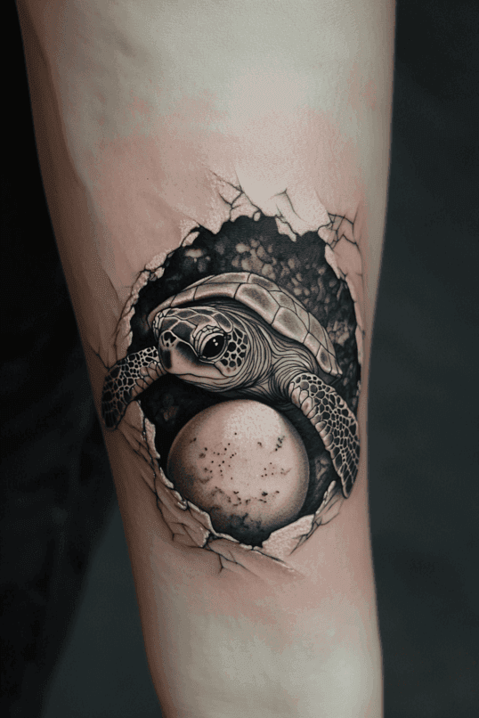 Baby Sea Turtle Emerging Tattoo