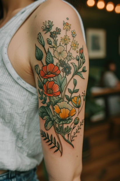 wildflower tattoo ideas for women 22
