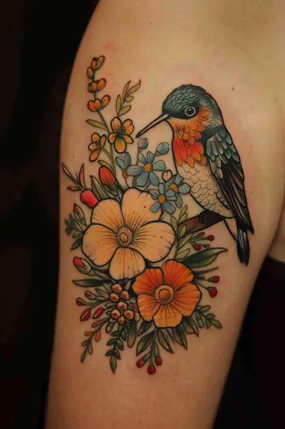 hummingbird flower tattoos 21