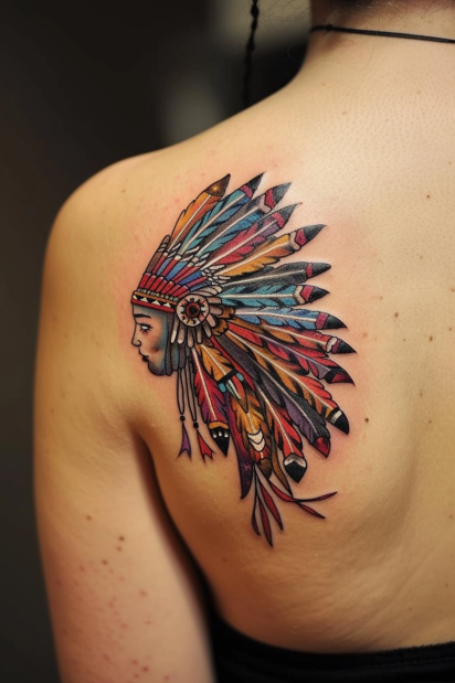 Vibrant Tribal Headdress Tattoo
