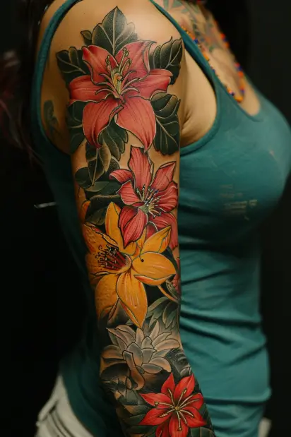Flower Sleeve Tattoos For Women 22